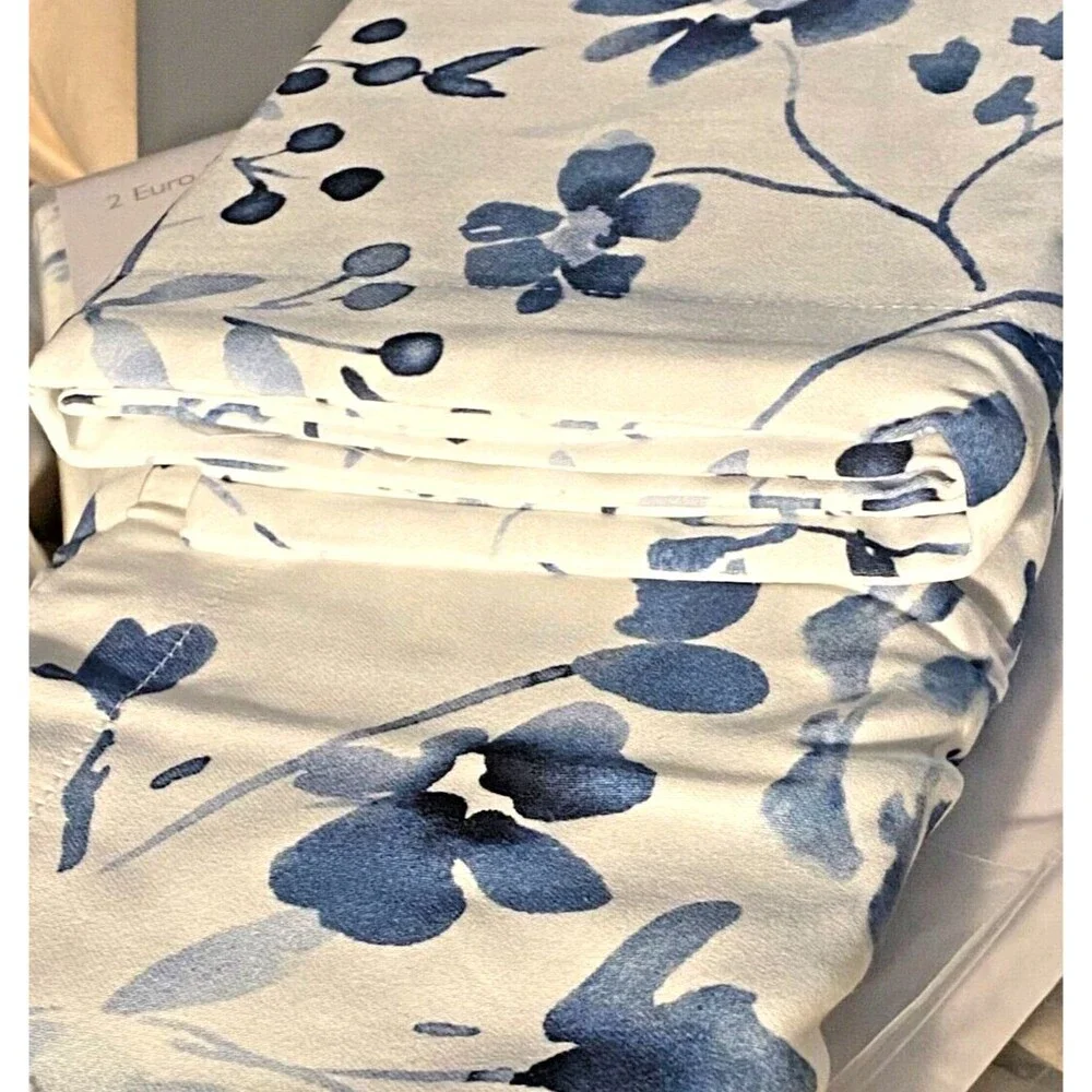NIP $160 Bloomingdale's SKY Euro Pillow Shams Set GRACIE Blue Floral 100% Cotton